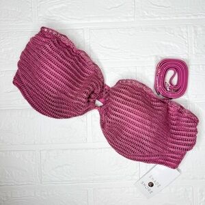 NEW Women's Crochet Bandeau Bikini Top Size 36C Shade&Shore Pink